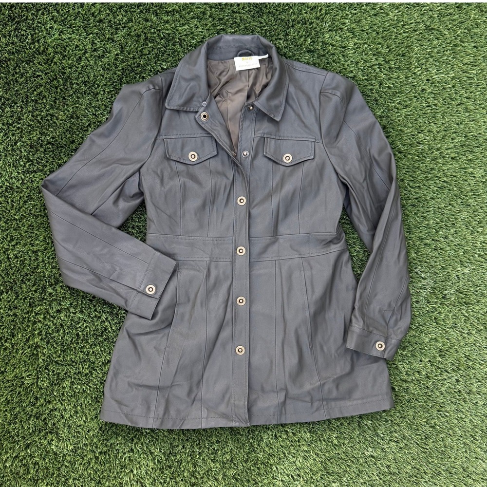 Maeve by Anthropologie Olive Faux‎ Leather Belted Button Jacket Women's US 4